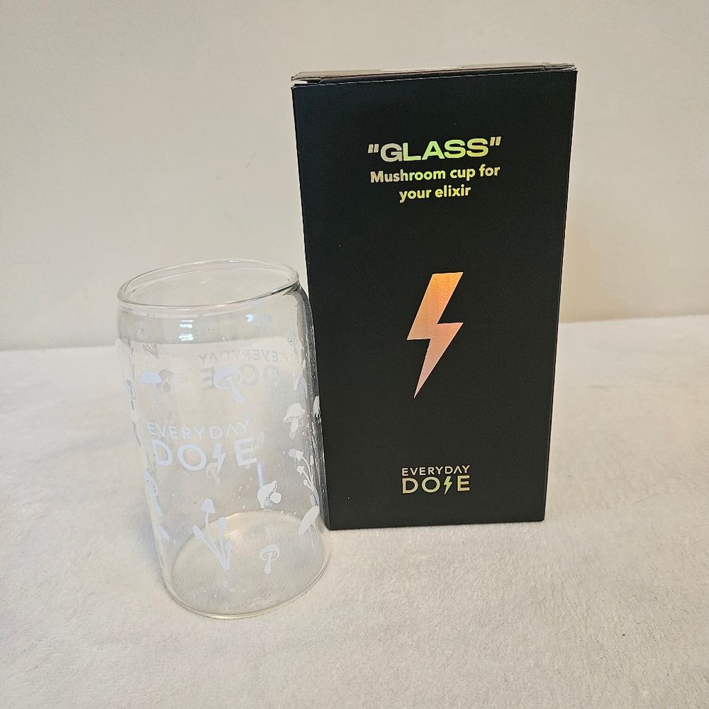 Everyday Dose Mushroom Ice Coffee Glass Cup w Fungi Mushrooms Design New in Box